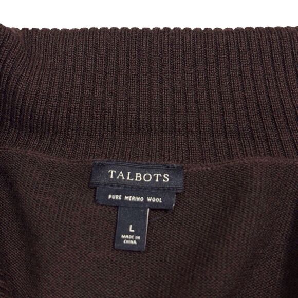 Talbots Merino Wool Cardigan Shawl Neck Large Brown Cozy Sweater Winter - Picture 8 of 9